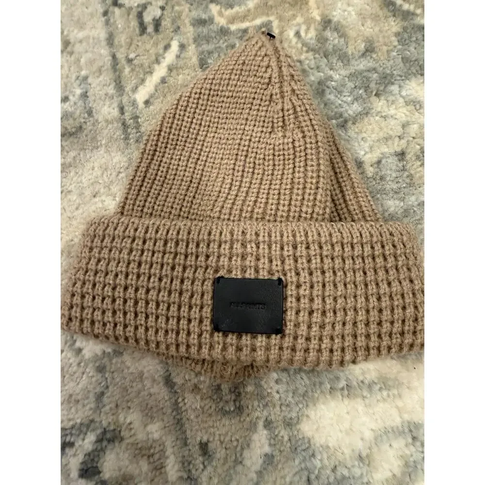 All Saints Camel Ribbed Knit Cuff Beanie $60 New With Flaw